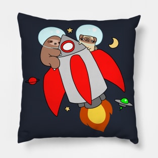 Rocket Ship Sloth and Pug Pillow