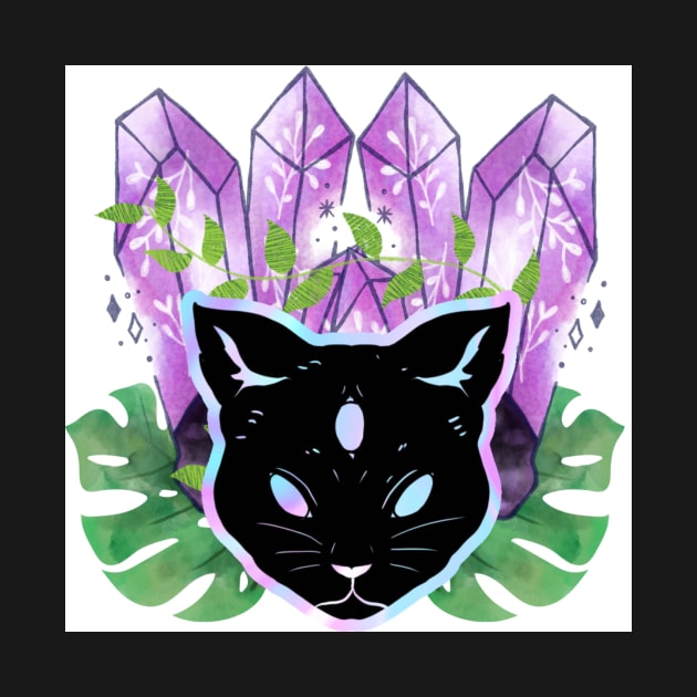 Magic Crystal Cat with Plants by moonphiredesign