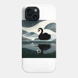 Graceful black swan swimming with reflection in the water. Phone Case