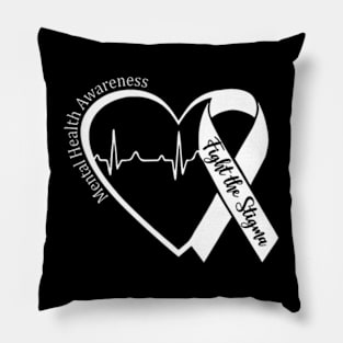 Mental Health Awareness Heart Fight The Stigma Green Ribbon Pillow