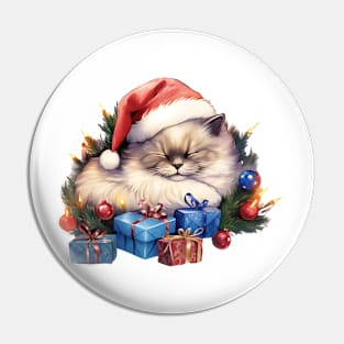 Lazy Ragdoll Cat At Christmas Pin