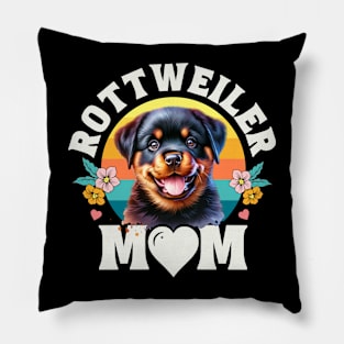 Colorful Rottweiler Mom Retro Sunset Dog Lover Mother's Day Pillow