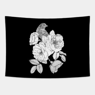 A bird among White Roses Tapestry