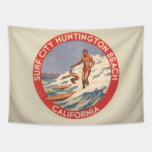 Retro Huntington Beach CA 70s Surf City Souvenir Tapestry