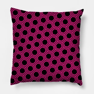 Pattern hexagonal pink on black background Pillow