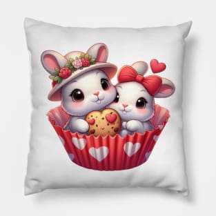 Valentine Rabbit Couple In A Cupcake Pillow