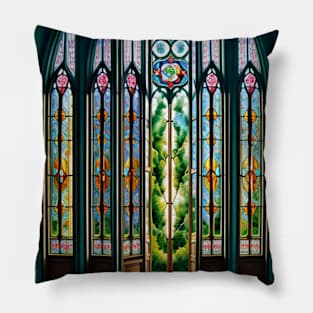 Abstract Stained Glass Window Scene Pillow