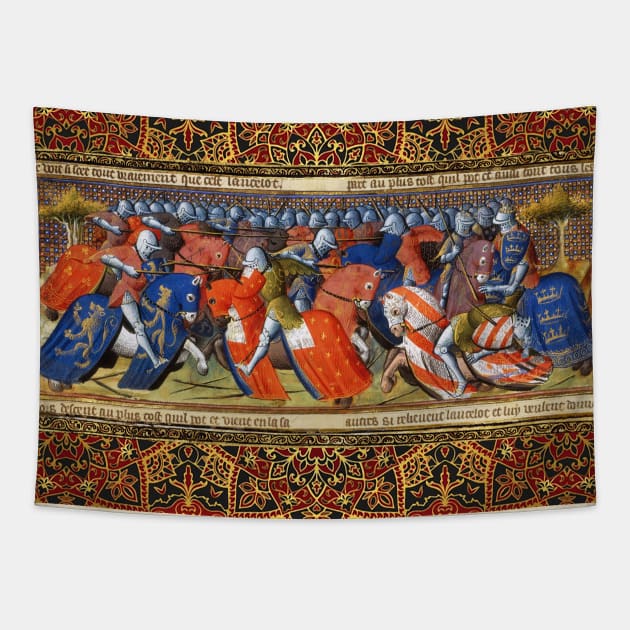 LANCELOT OF THE LAKE IN THE TOURNAMENT OF CAMELOT Arthurian Legends Medieval Miniature Tapestry by BulganLumini