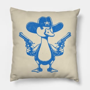 Vintage Outlaw Goose Sheriff in Blue - Wild West Silly Cowboy Distressed Retro Design Pillow