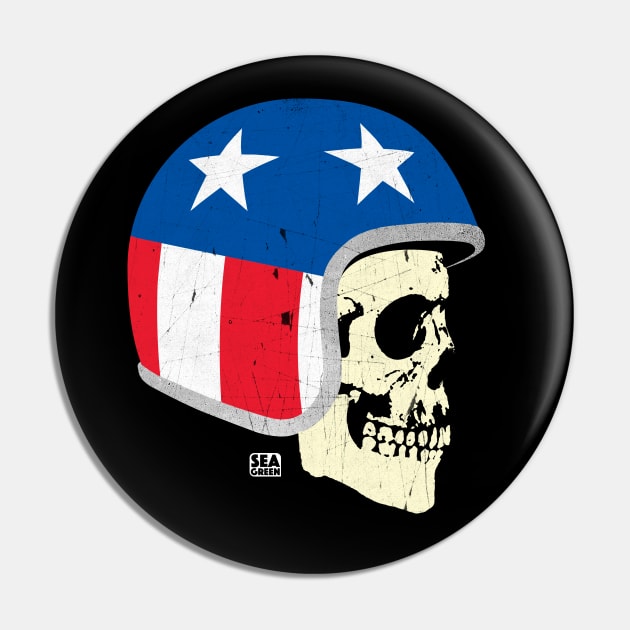 Cafe Racer Skull Biker Pin by SeaGreen