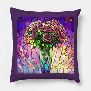 Stained Glass Roses In A Vase Pillow
