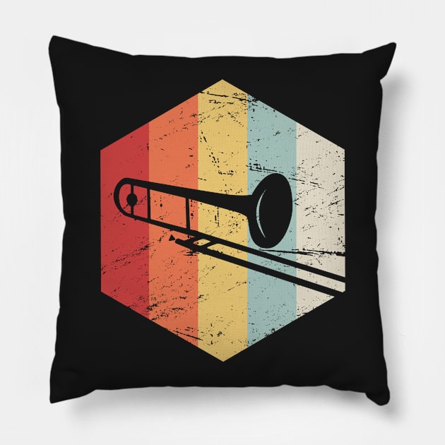 Retro 70s Trombone Marching Band Icon Pillow by MeatMan