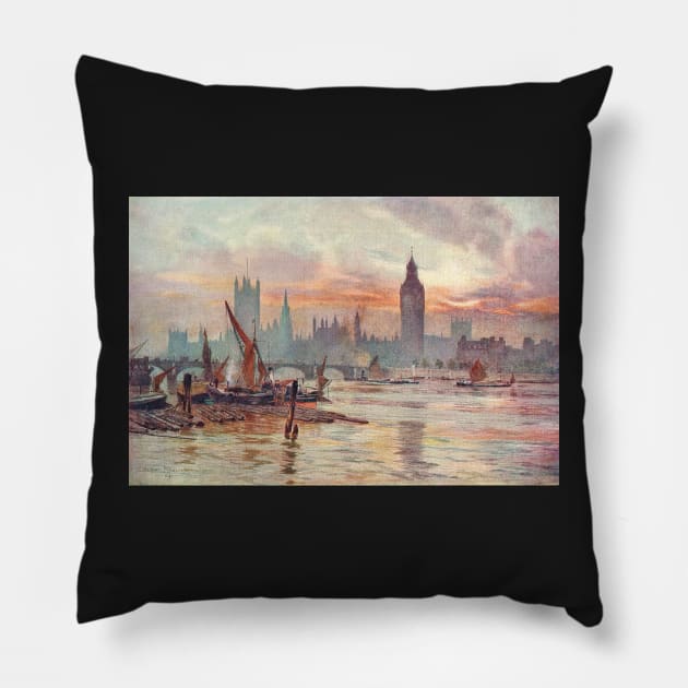 Westminster at Dusk in 1891 Pillow by artfromthepast