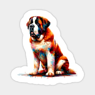 Saint Bernard Dog in Colorful Abstract Splash Art Magnet