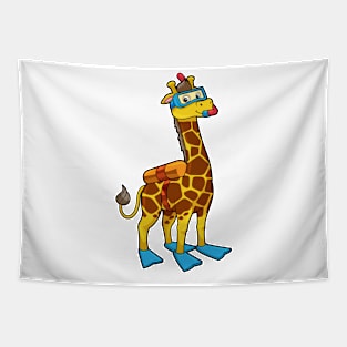 Giraffe as Diver with Swimming goggles & Flippers Tapestry