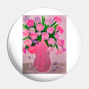 lovely pink and purple carnation flowers. In a metallic silver and pink vase . Pin