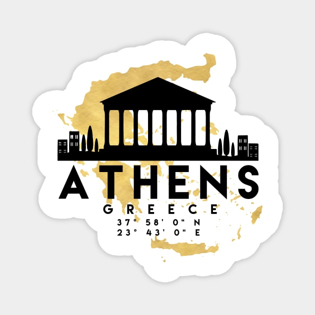 Athens Greece Skyline Map Art Magnet by deificusArt