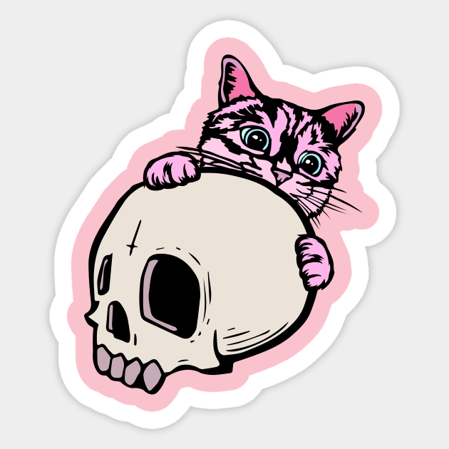 Cute Cat & Skull Pastel Goth - Pastel Goth - Sticker