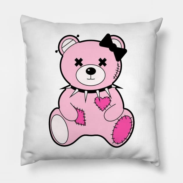 emo girl kawaii bunny and teddy bear Pillow by Linna-Rose