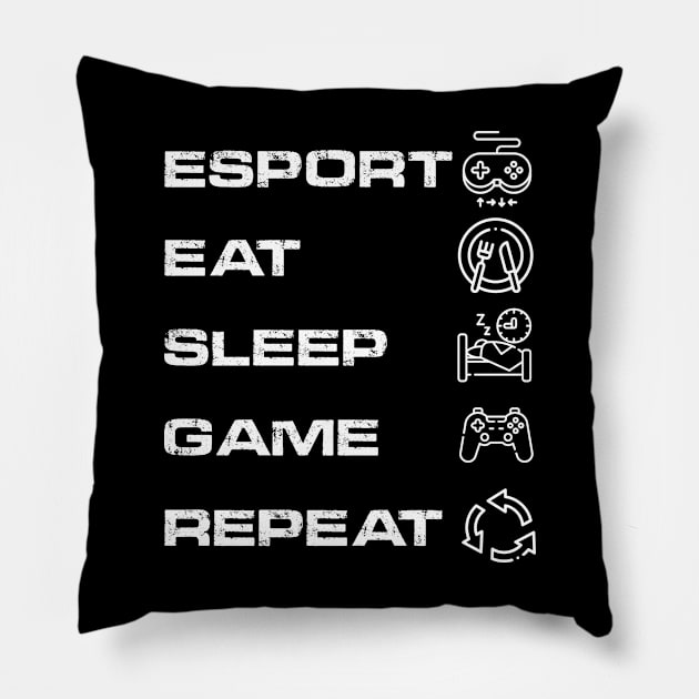 esport eat sleep game repeat Pillow by SULY