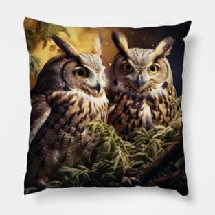 Owl Animal Bird Wildlife Wilderness Colorful Realistic Illustration Pillow