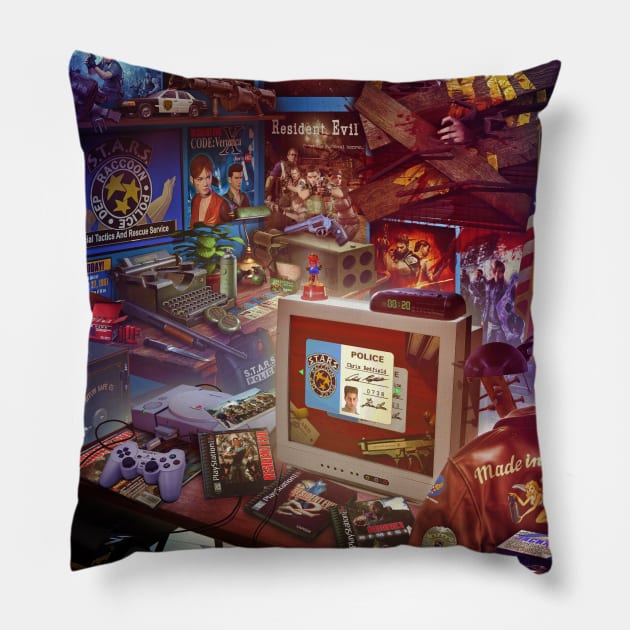 Resident Evil - Raccoon Police Department Pillow by Rachid Lotf