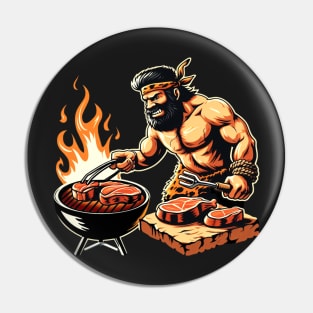 Funny BBQ Caveman Pin