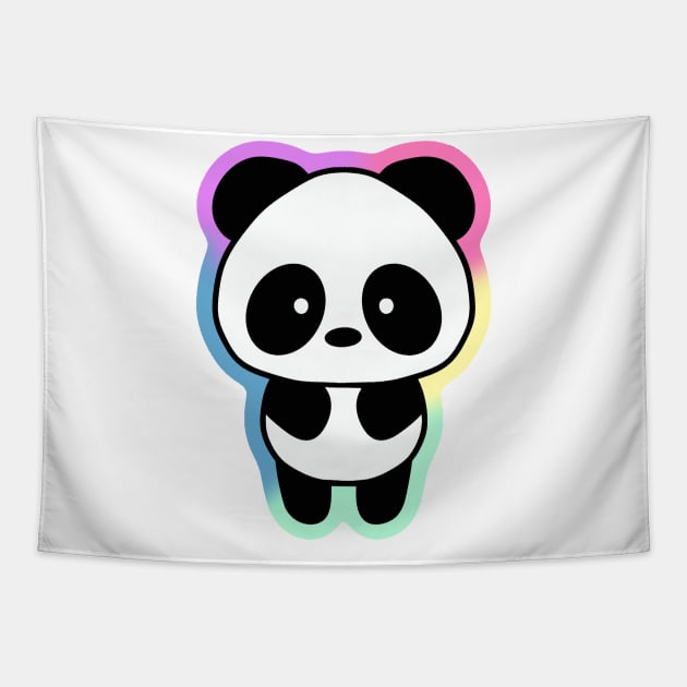 Cute Giant Panda with Rainbow Outline Tapestry by 1000 Pandas