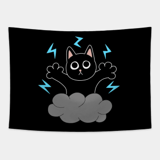 Blue Lightning Black Cat Tapestry