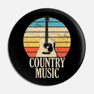 Country Music Retro Style Distressed Acoustic Guitar Pin