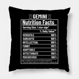 Gemini Nutrition Facts Label Pillow