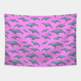 Blue Whale Pattern on Pink Background Tapestry