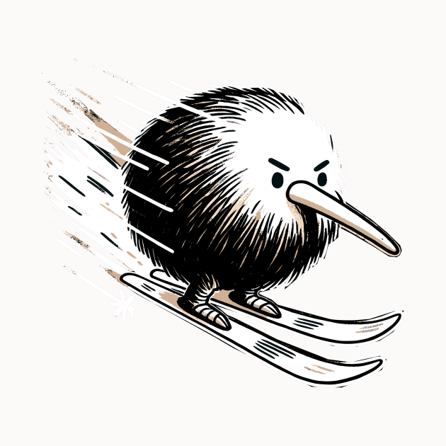 Mountain Skiing Skiwi Kiwi Bird by DoodleDashDesigns