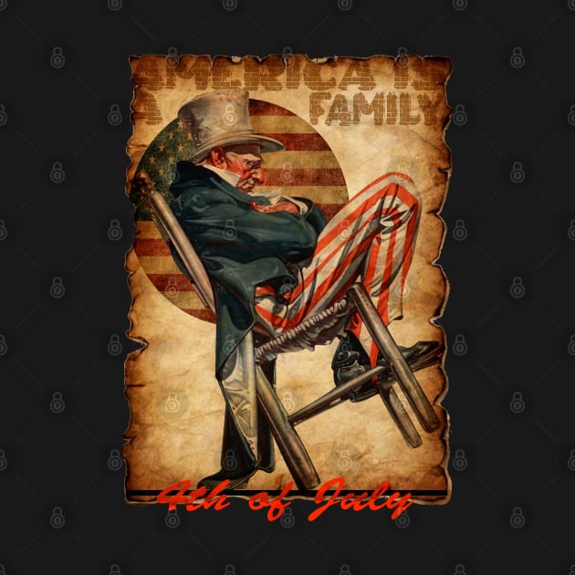 vuntage - "american is a family" abraham lincoln sleep on a chair by ILLUSTRATION FRIEND