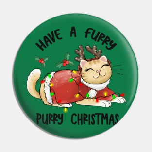 Have a Furry Purry Christmas, Cute Adorable Cat Design for Christmas or Xmas Pin