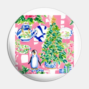 Cute preppy penguin and Christmas tree Pin