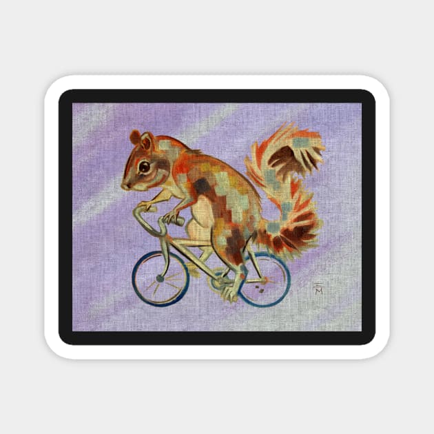 Squirrel On Bike (purple background) Magnet by ellemrcs