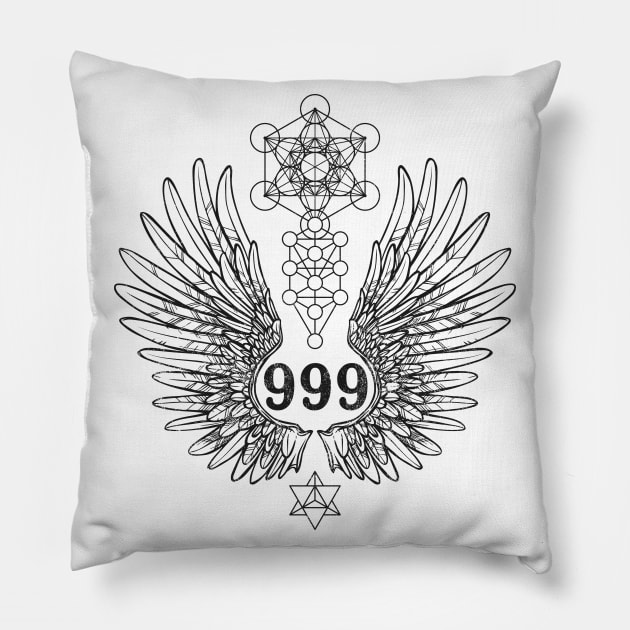 Angel Number 999 Sacred Geometry Pillow by LadyMoldavite