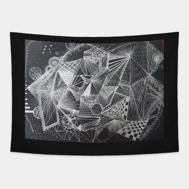 Geometric Pattern Silver on Black Tapestry by Alchemia