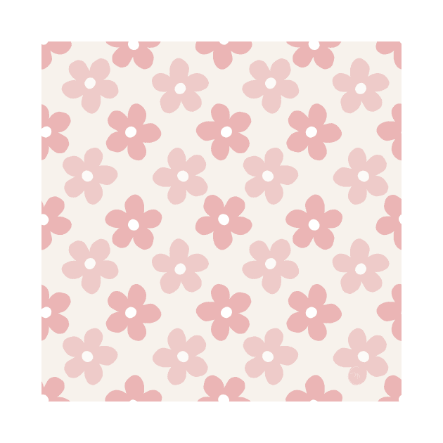 Pink Cream Daisy Flowers Retro Pattern by NdesignTrend