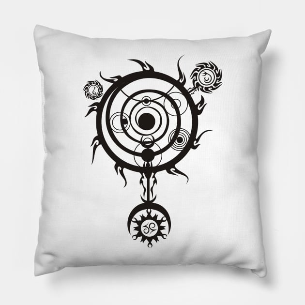 Black Spell Magic Circle Pillow by Leonard