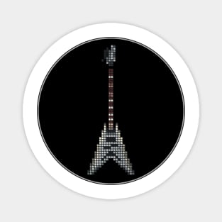 Tiled Pixel Silver King Flying V Guitar in a Black Circle Magnet