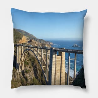Bixby Bridge Over Bright Blue Water, California Pillow