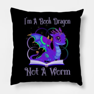 I'm a Book Dragon Not a Worm Funny Dragon Pillow