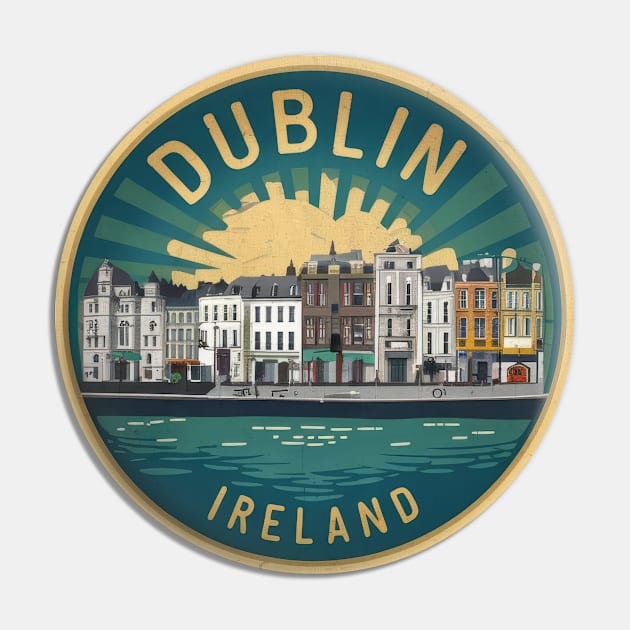 Retro Vintage Dublin Cityscape Sticker Pin by POD24