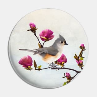 Tufted Titmice on Magnolia Branch Pin