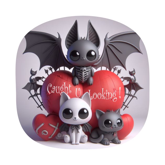 Cute Cat & Bat - Caught U Looking by PlayfulPandaDesigns