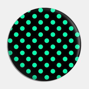 Aqua Green Polka Dots Pattern on Black Background Pin