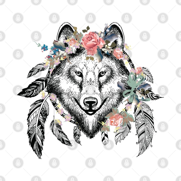 Wolf Boho T-shirt by Manlangit Digital Studio