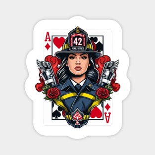 Woman Firefighter Playing Card Ace Of Diamonds Magnet